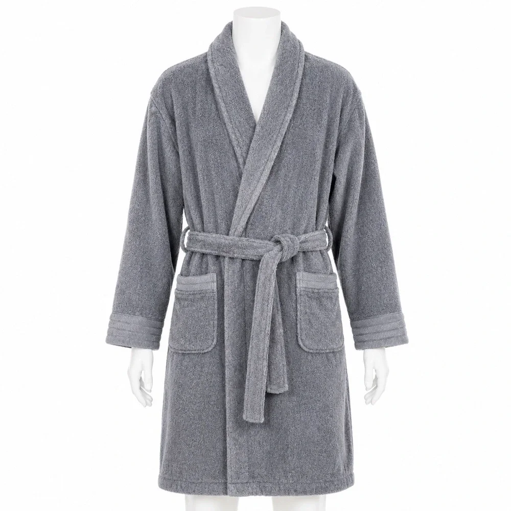 Pottery Barn Quick Dry‎ Organic Bath Robe Unisex Small Gray Belted Spa Casual